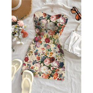 Soleia Casual Vintage Floral Print Mini Slip Dress Outfit For Women, Suitable